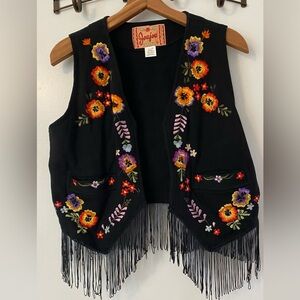 Jou Jou vintage embroidered fringed vest Size Medium